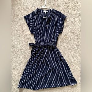 Womens navy blue polka dot wrap midi dress
